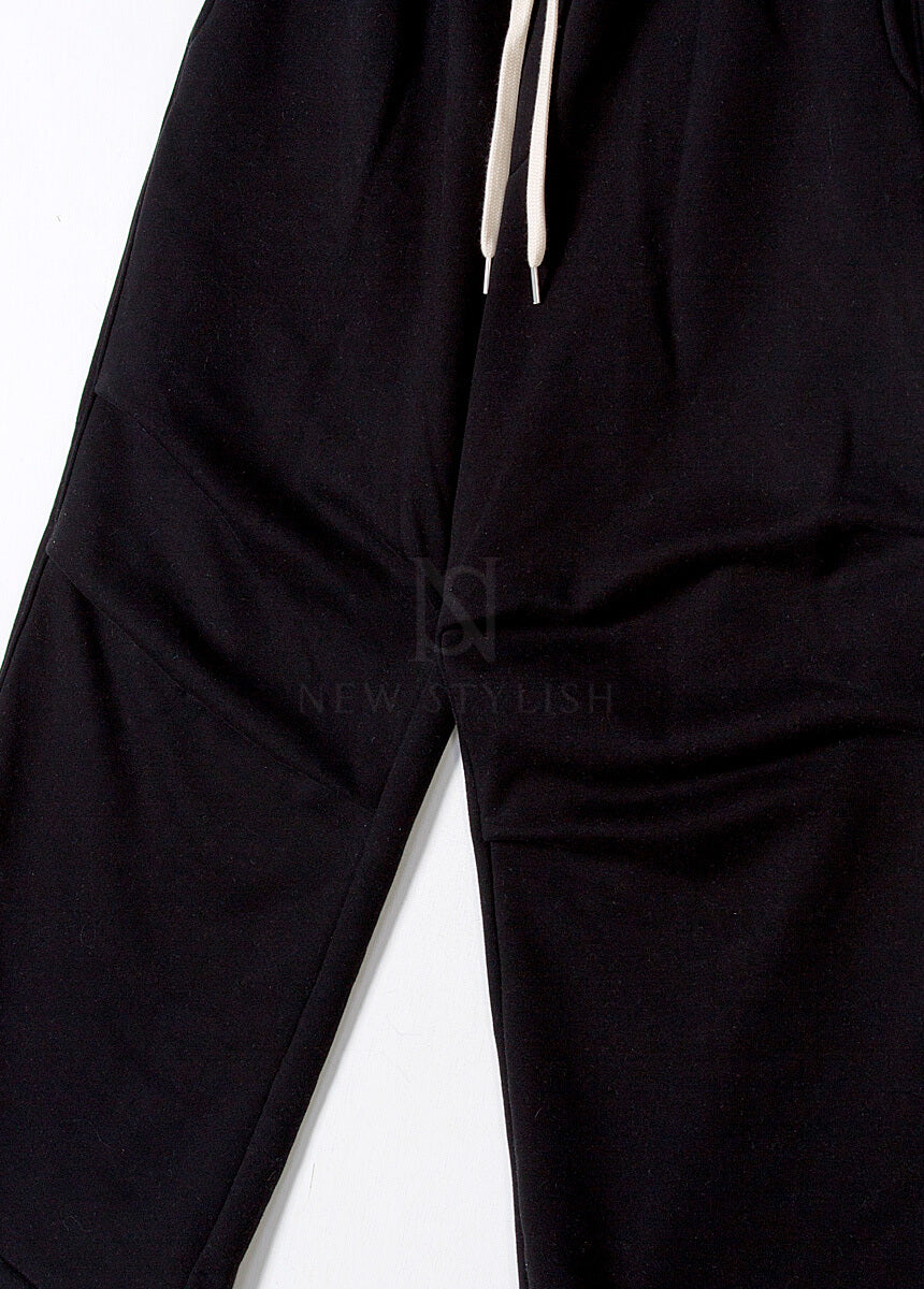 Contrast Drawstring Layered Sagging Wide-Leg Cotton Pants