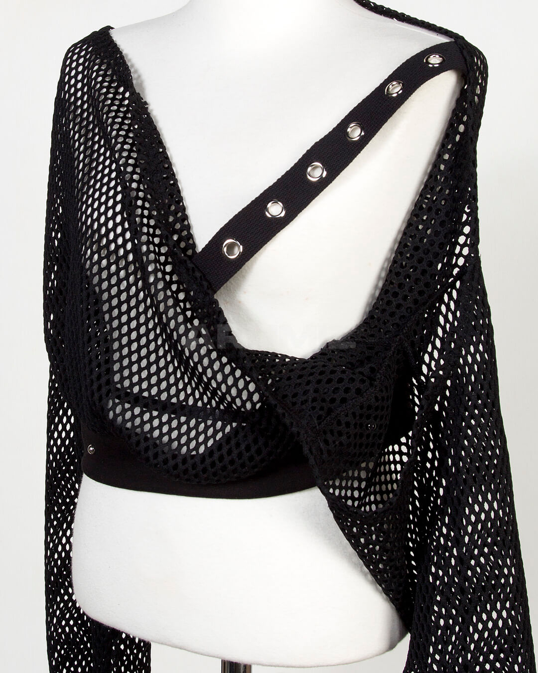 Eyelet Strap Mesh Sheer Off-Shoulder Cropped Top