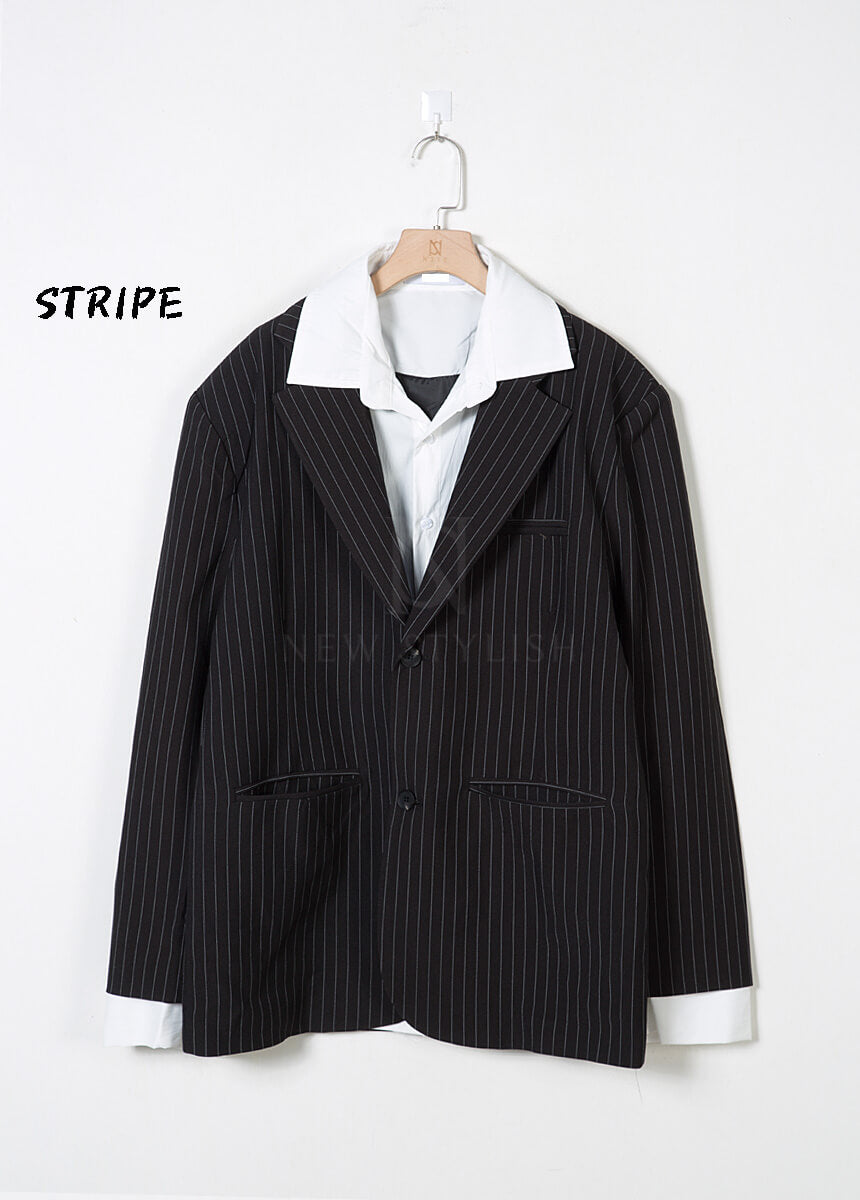 Layered Shirt Detail Oversized Blazer Jacket