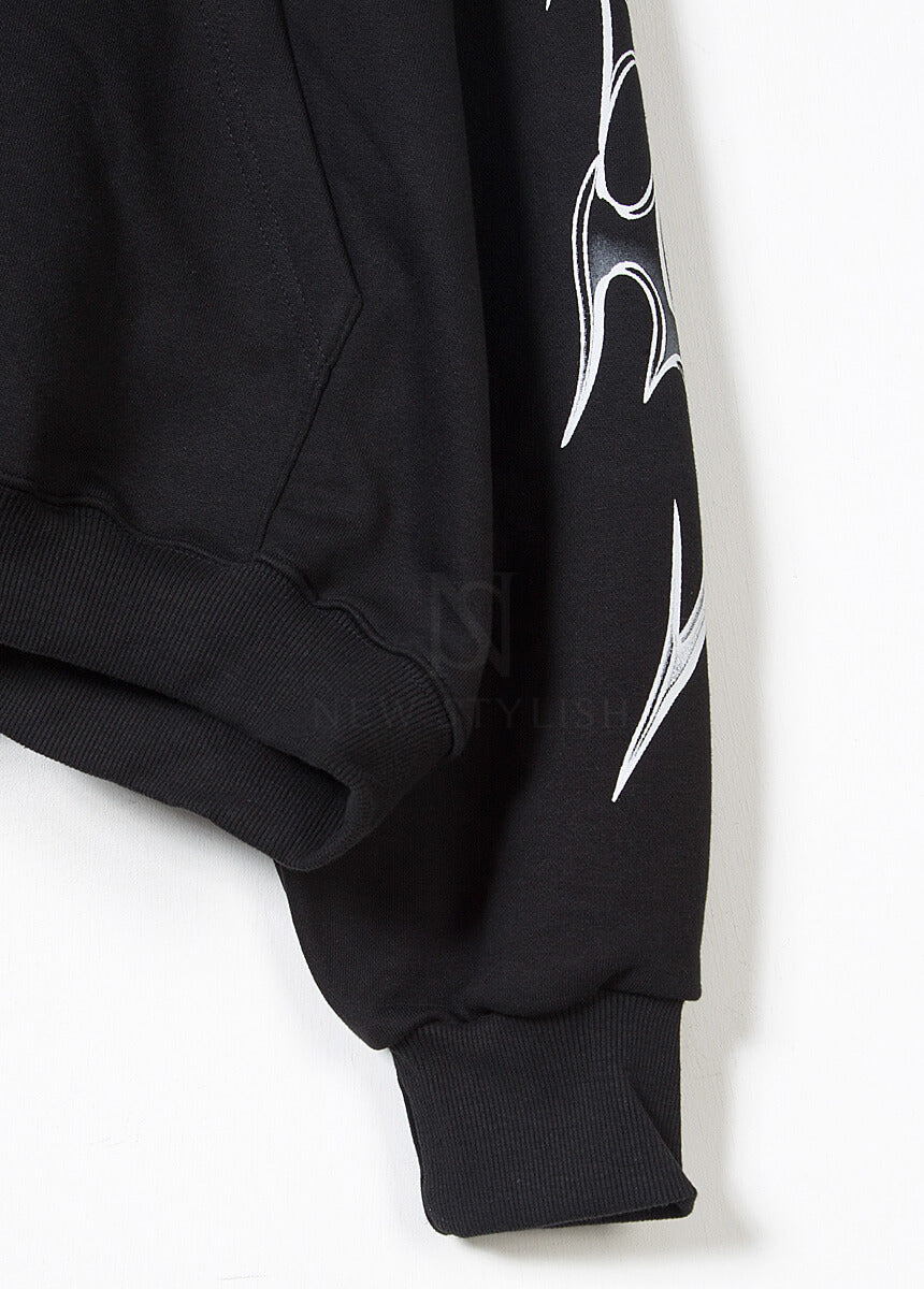 Tribal Print Oversized Black Zip-up Hoodie