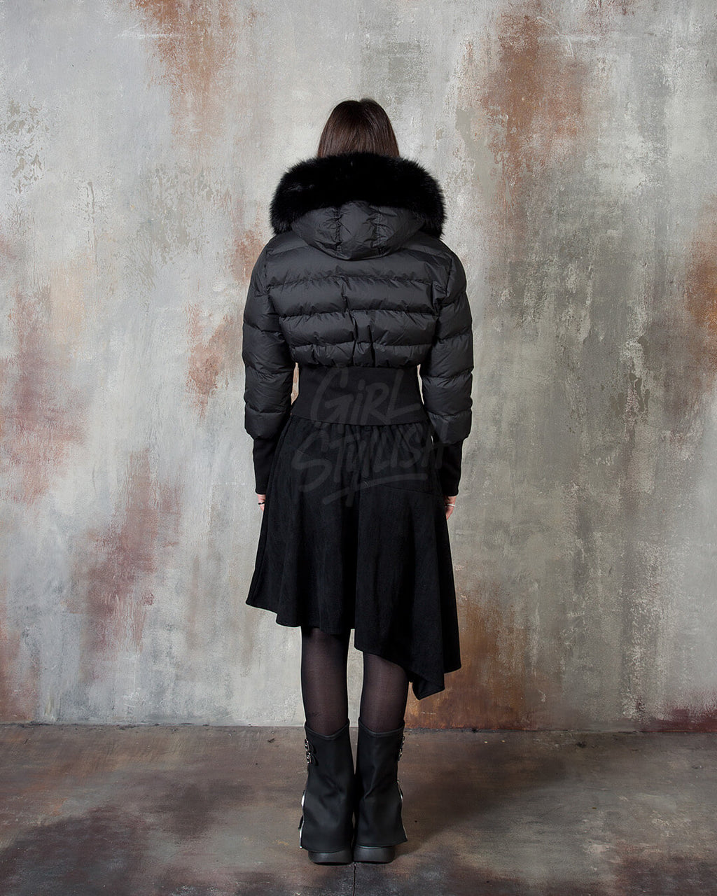 Raccoon Fur Hood Volume Crop Padded Jacket