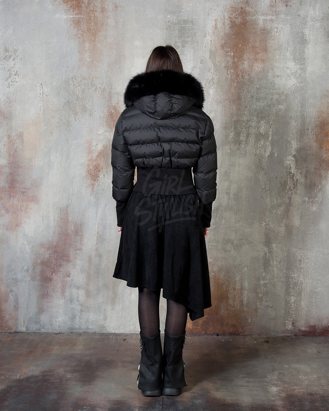 Raccoon Fur Hood Volume Crop Padded Jacket