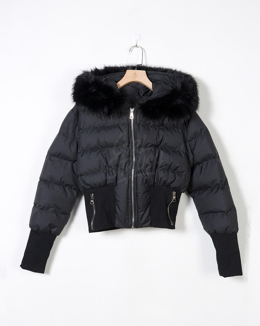 Raccoon Fur Hood Volume Crop Padded Jacket