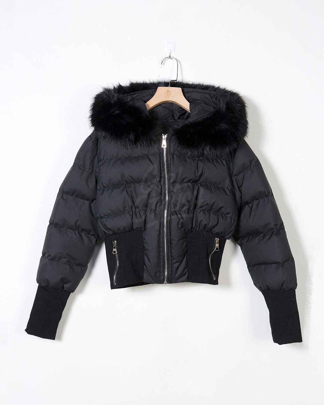 Raccoon Fur Hood Volume Crop Padded Jacket
