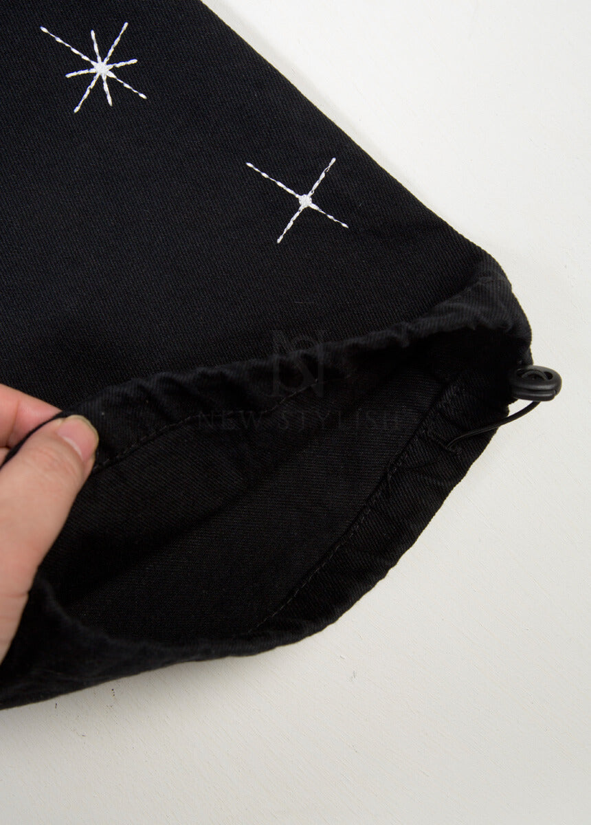 Star Embroidered Carpenter Wide-Leg Cotton Pants