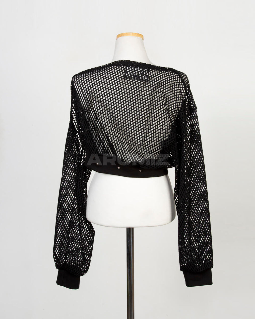 Eyelet Strap Mesh Sheer Off-Shoulder Cropped Top