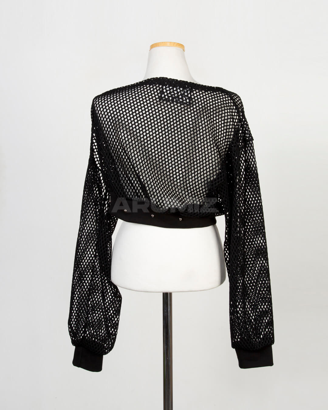 Eyelet Strap Mesh Sheer Off-Shoulder Cropped Top