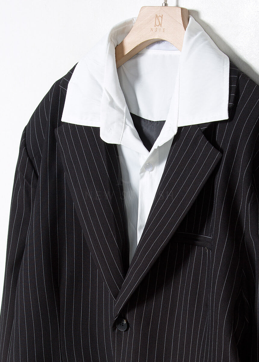 Layered Shirt Detail Oversized Blazer Jacket