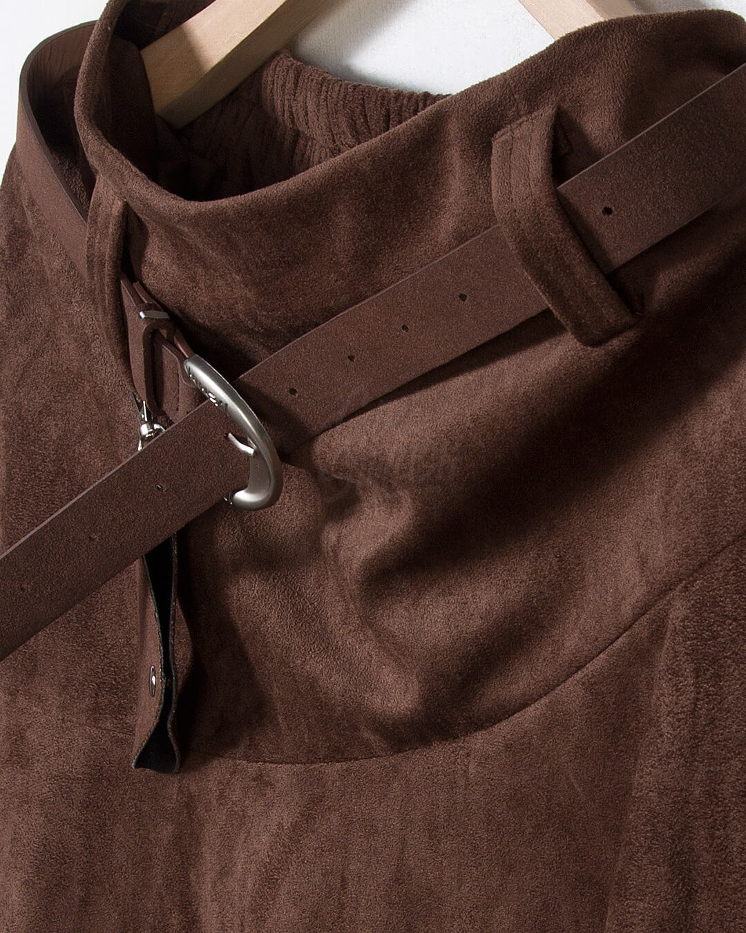 Asymmetric Suede Flared Belt Skirt