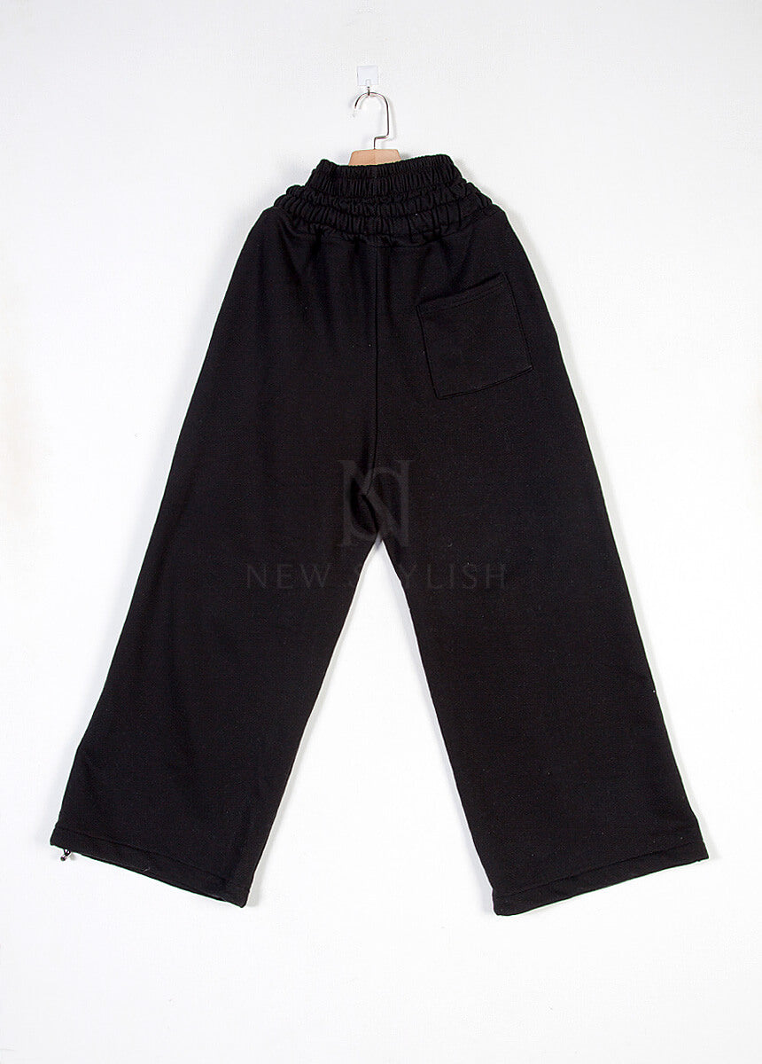 Contrast Drawstring Layered Sagging Wide-Leg Cotton Pants