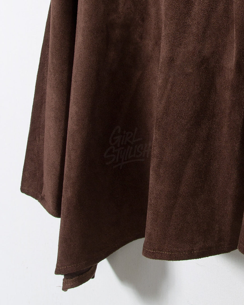 Asymmetric Suede Flared Belt Skirt