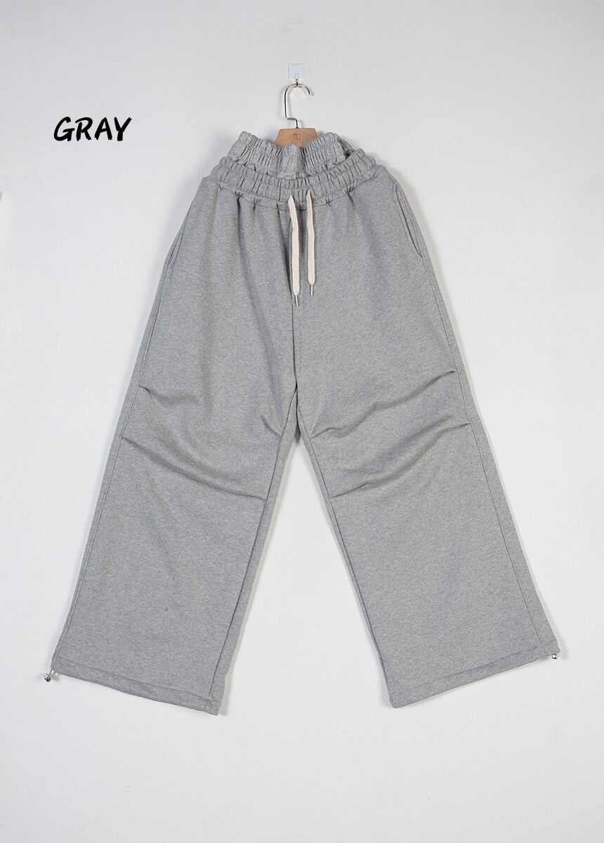 Contrast Drawstring Layered Sagging Wide-Leg Cotton Pants