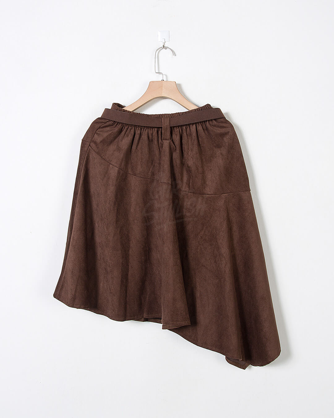 Asymmetric Suede Flared Belt Skirt