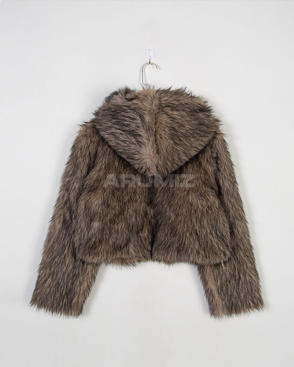 Wolf Faux Fur Hooded Cropped Jacket