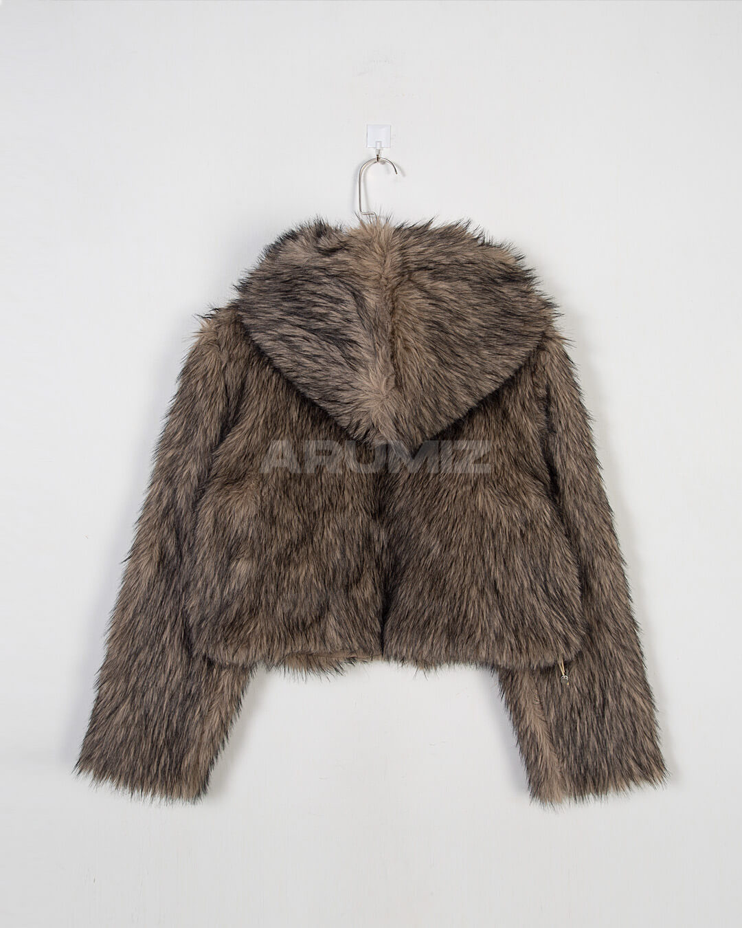 Wolf Faux Fur Hooded Cropped Jacket