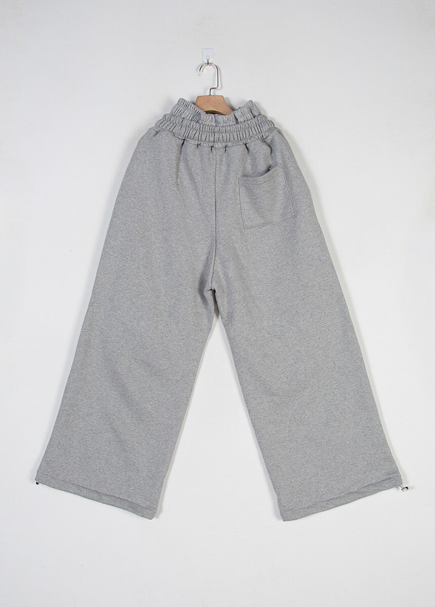 Contrast Drawstring Layered Sagging Wide-Leg Cotton Pants