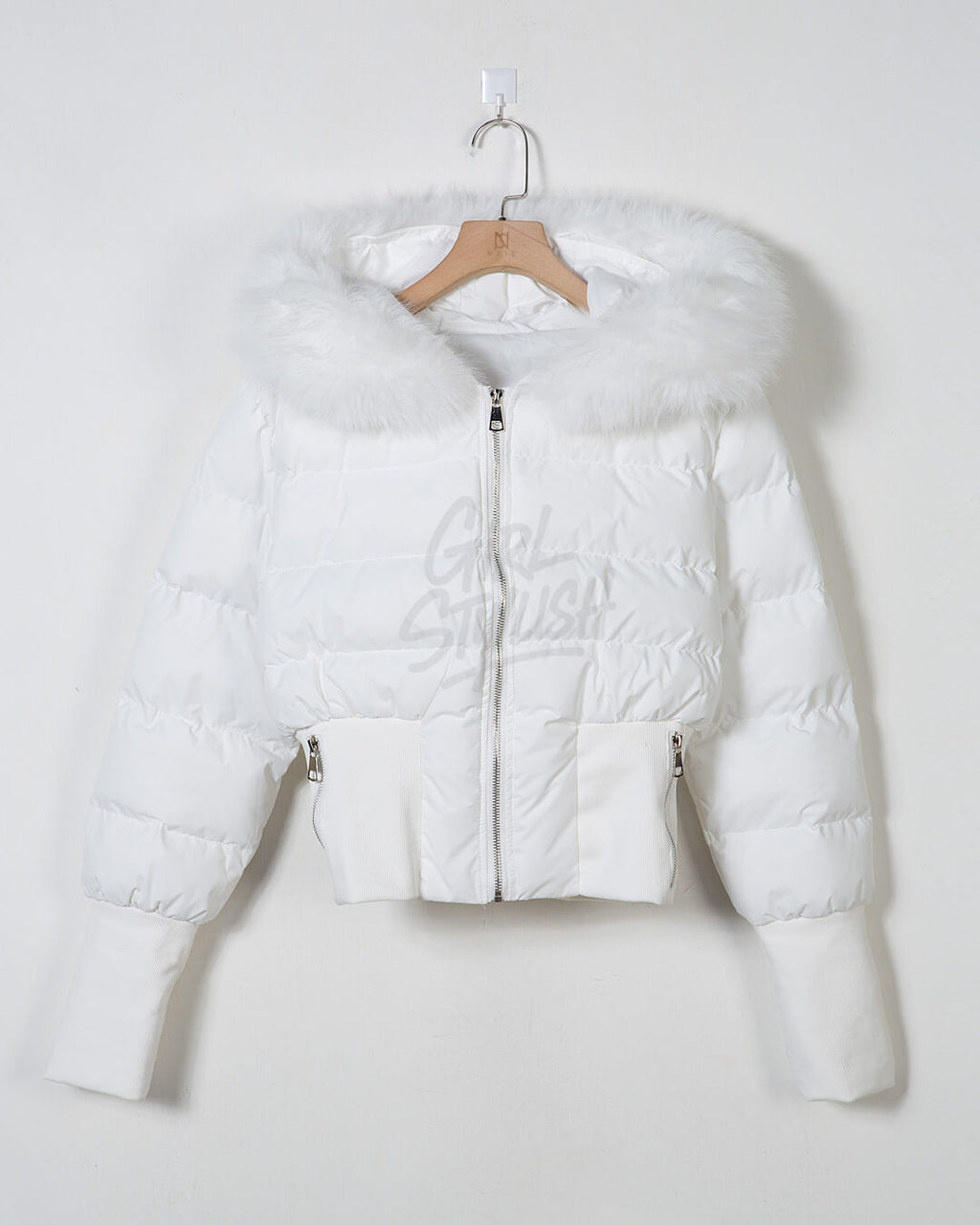 Raccoon Fur Hood Volume Crop Padded Jacket