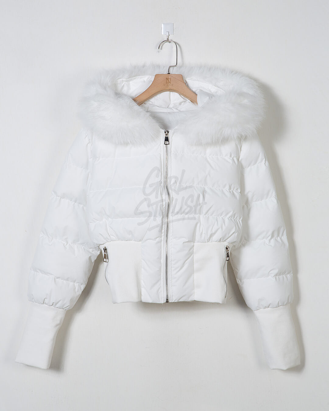 Raccoon Fur Hood Volume Crop Padded Jacket