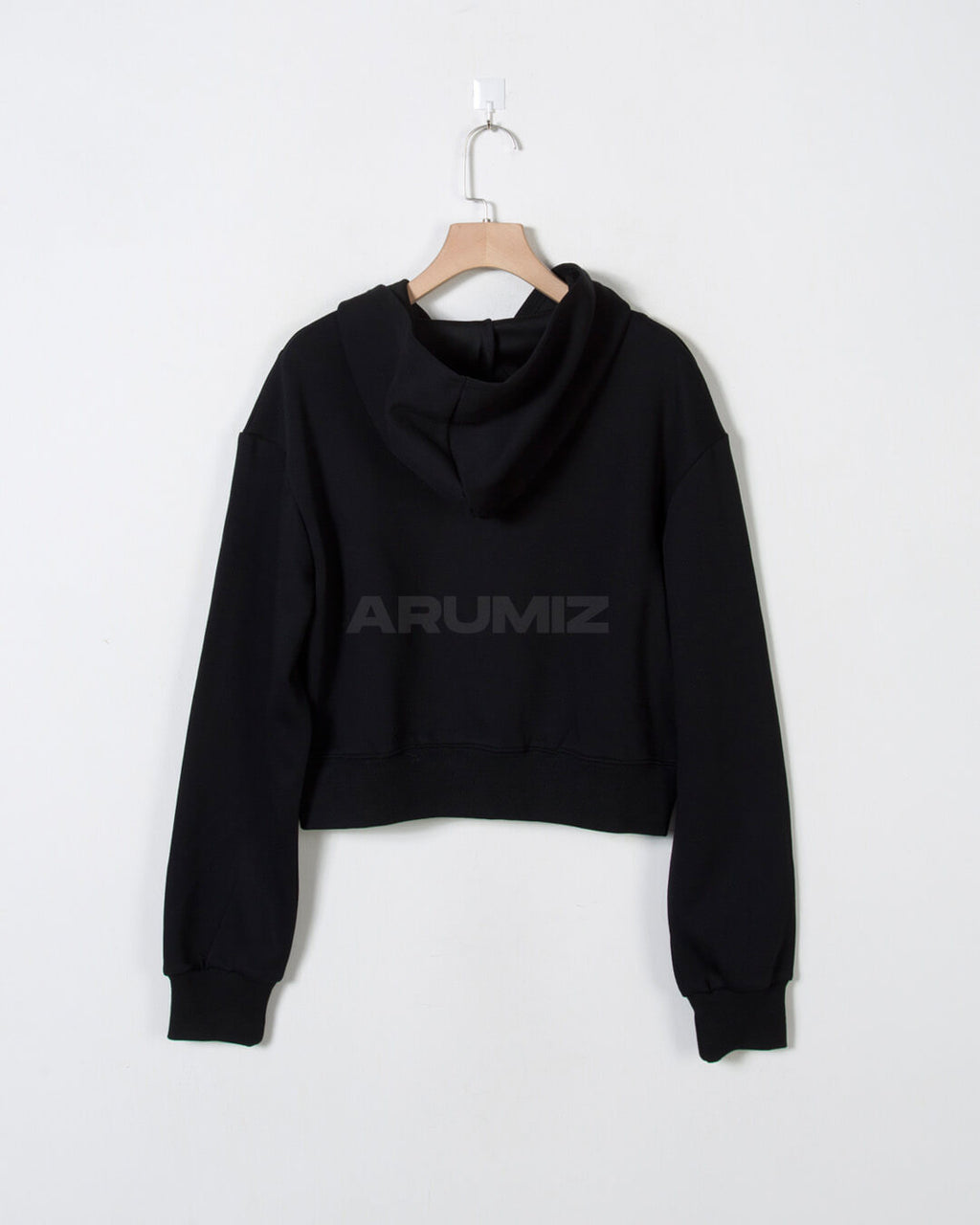Vintage Washed Asymmetric Panel Crop Zip-Up Hoodie