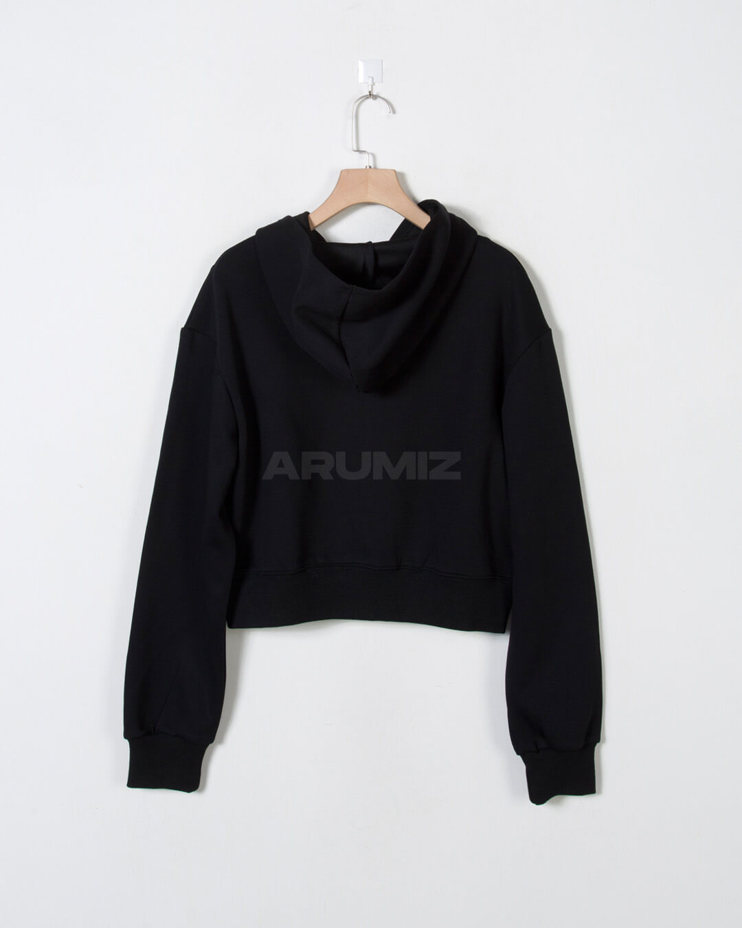 Vintage Washed Asymmetric Panel Crop Zip-Up Hoodie