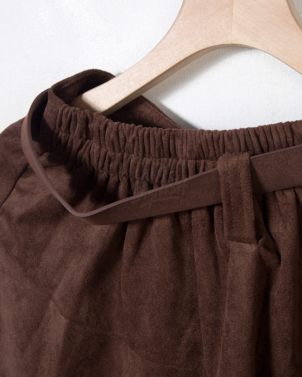 Asymmetric Suede Flared Belt Skirt