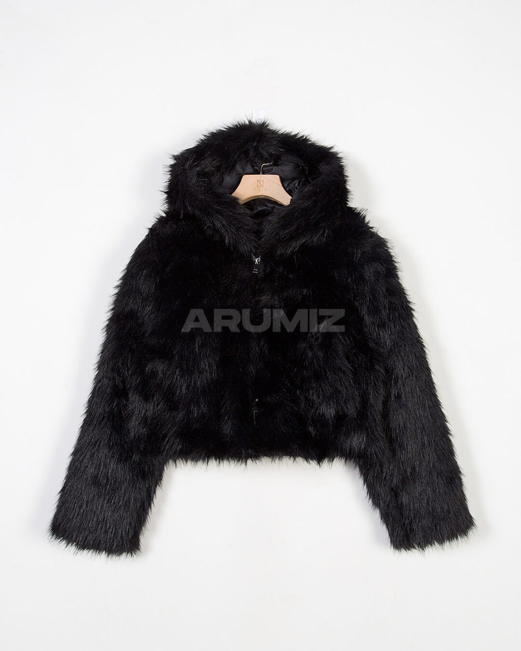 Wolf Faux Fur Hooded Cropped Jacket