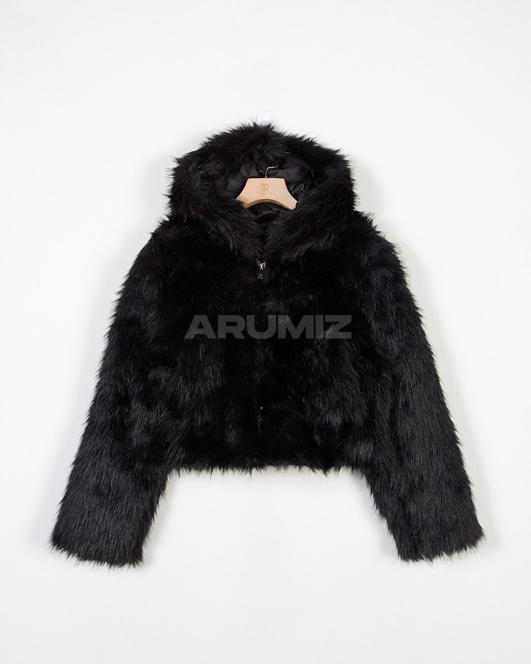 Wolf Faux Fur Hooded Cropped Jacket