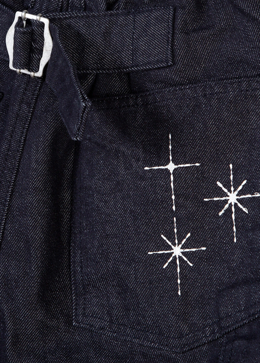 Star Embroidered Carpenter Wide-Leg Cotton Pants