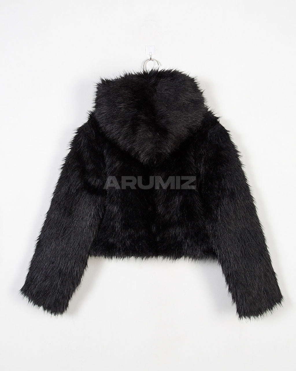 Wolf Faux Fur Hooded Cropped Jacket