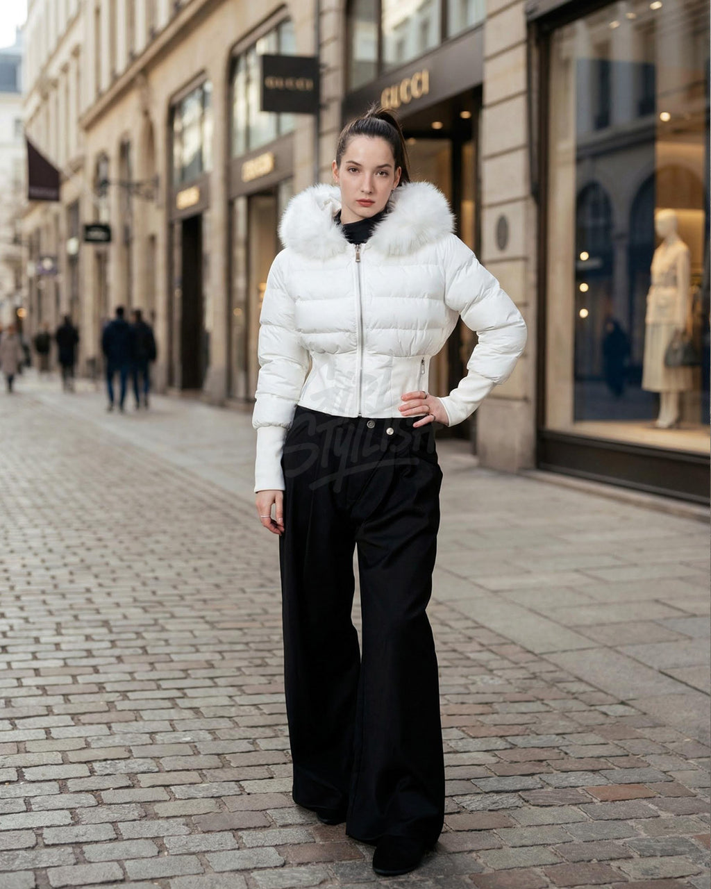 Raccoon Fur Hood Volume Crop Padded Jacket