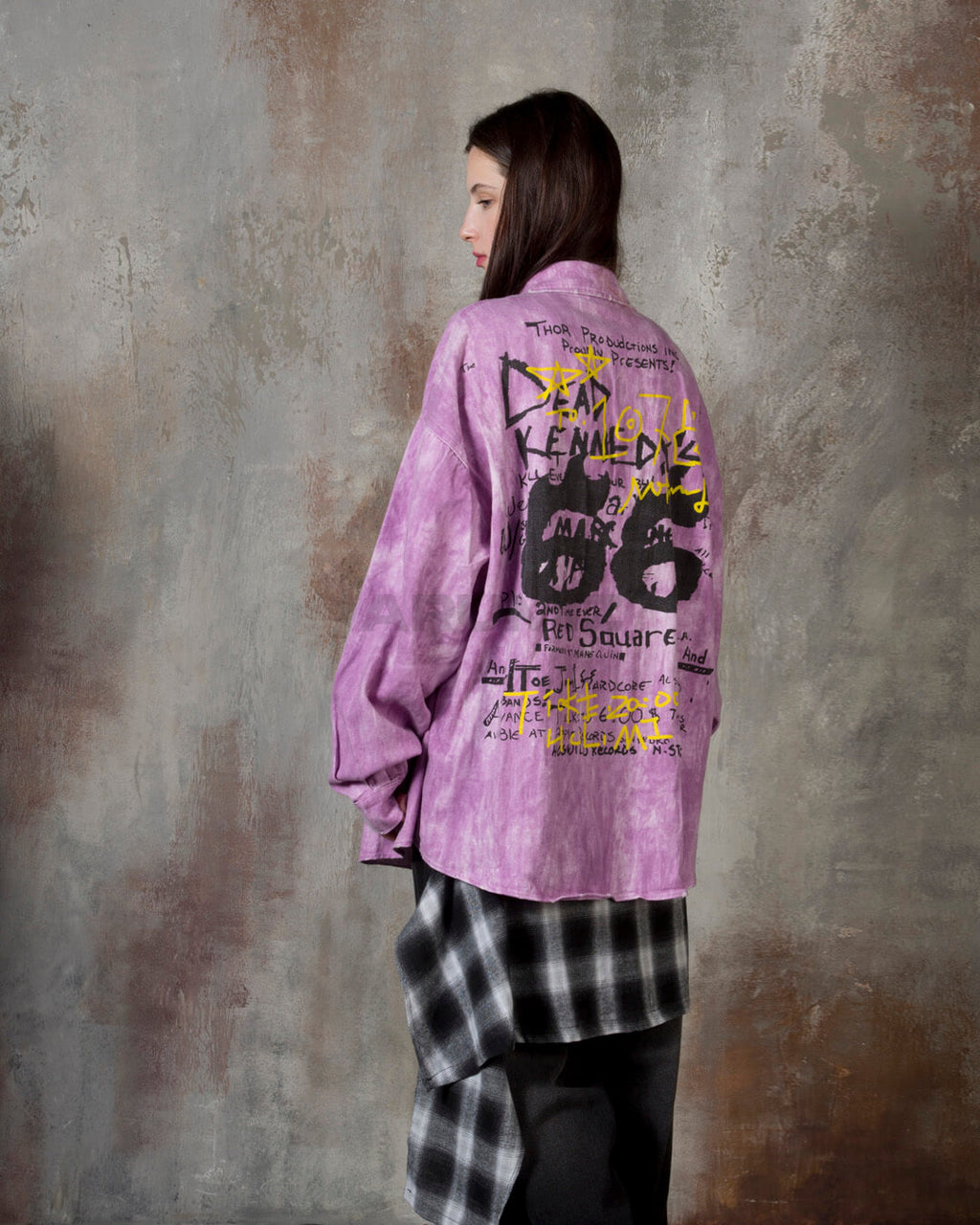 Vintage Washed Graffiti Print Oversized Cotton Shirt