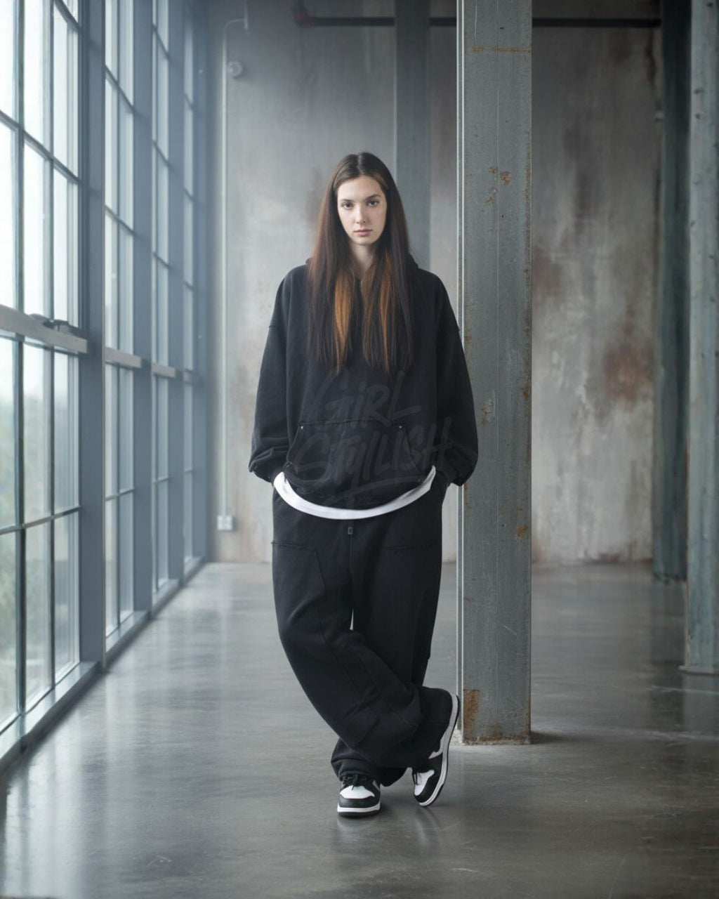 Vintage Washed Black Wide-Leg Cargo Pants