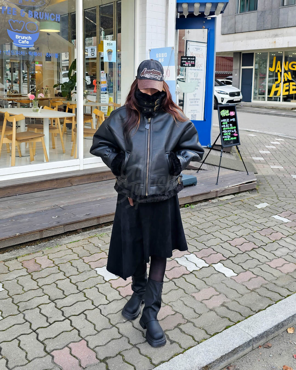 Black Oversized Shearling Leather Jacket