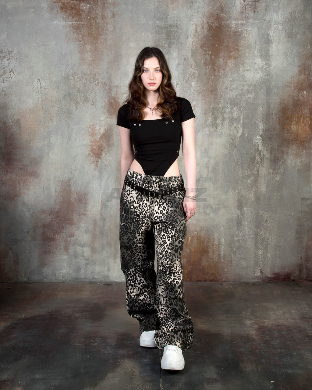 Gradient Leopard Wide-Leg Cotton Pants