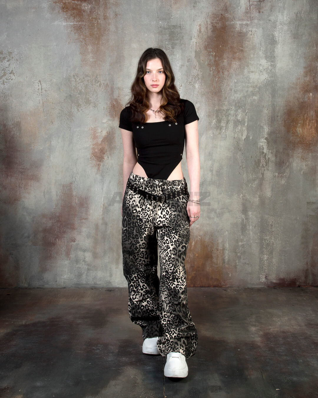 Gradient Leopard Wide-Leg Cotton Pants