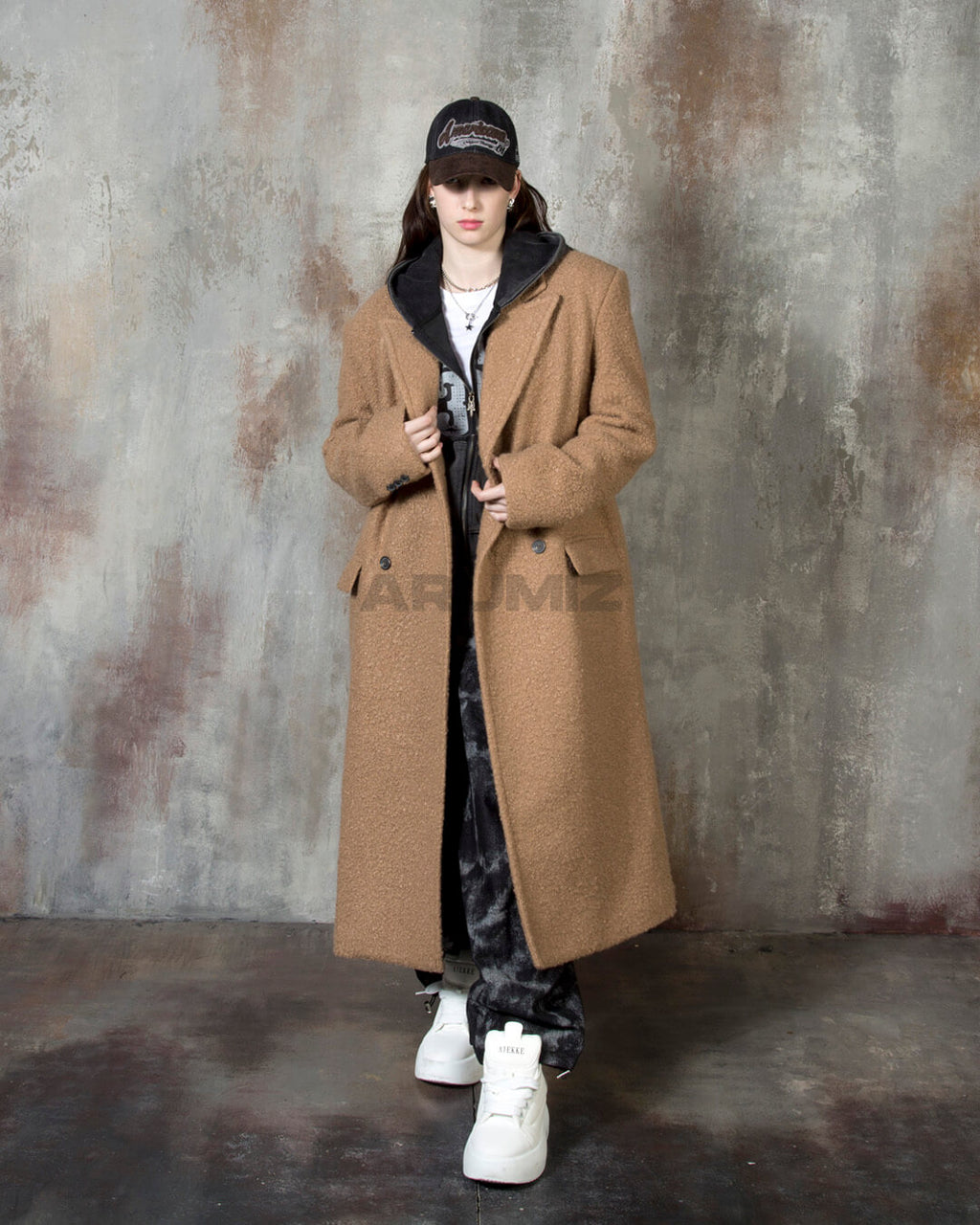 Boucle Long Double Wool Overcoat