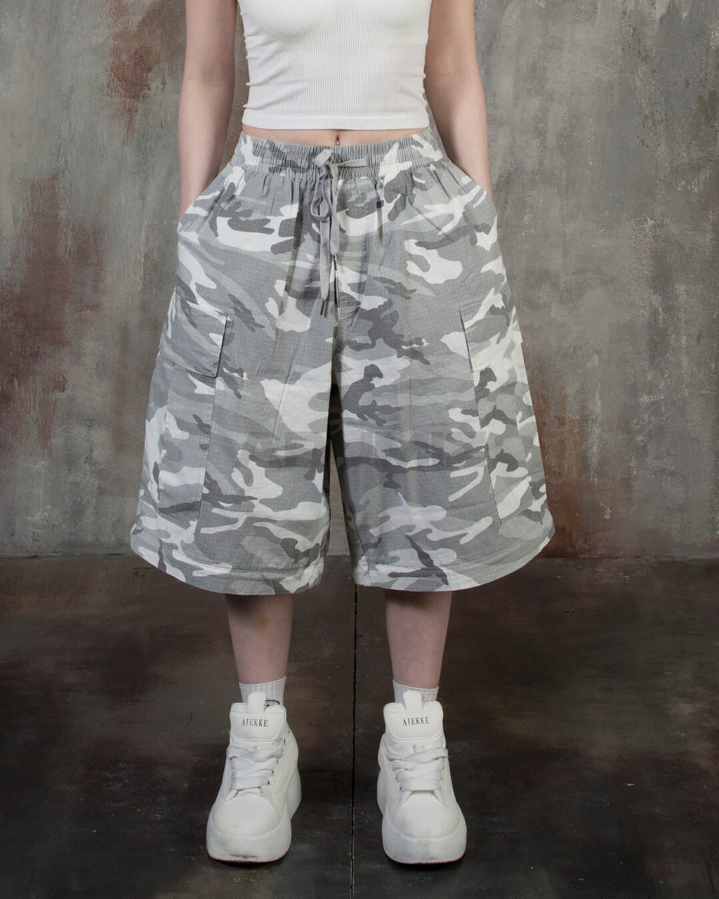 Convertible Two-Way Camo Wide-Leg Cargo Pants