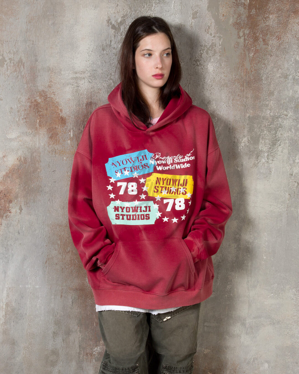 Ticket Graphic Pigment-Washed Oversized Hoodie