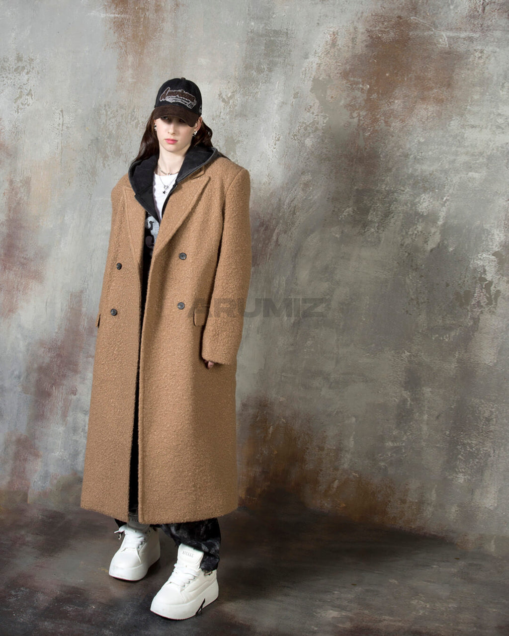Boucle Long Double Wool Overcoat