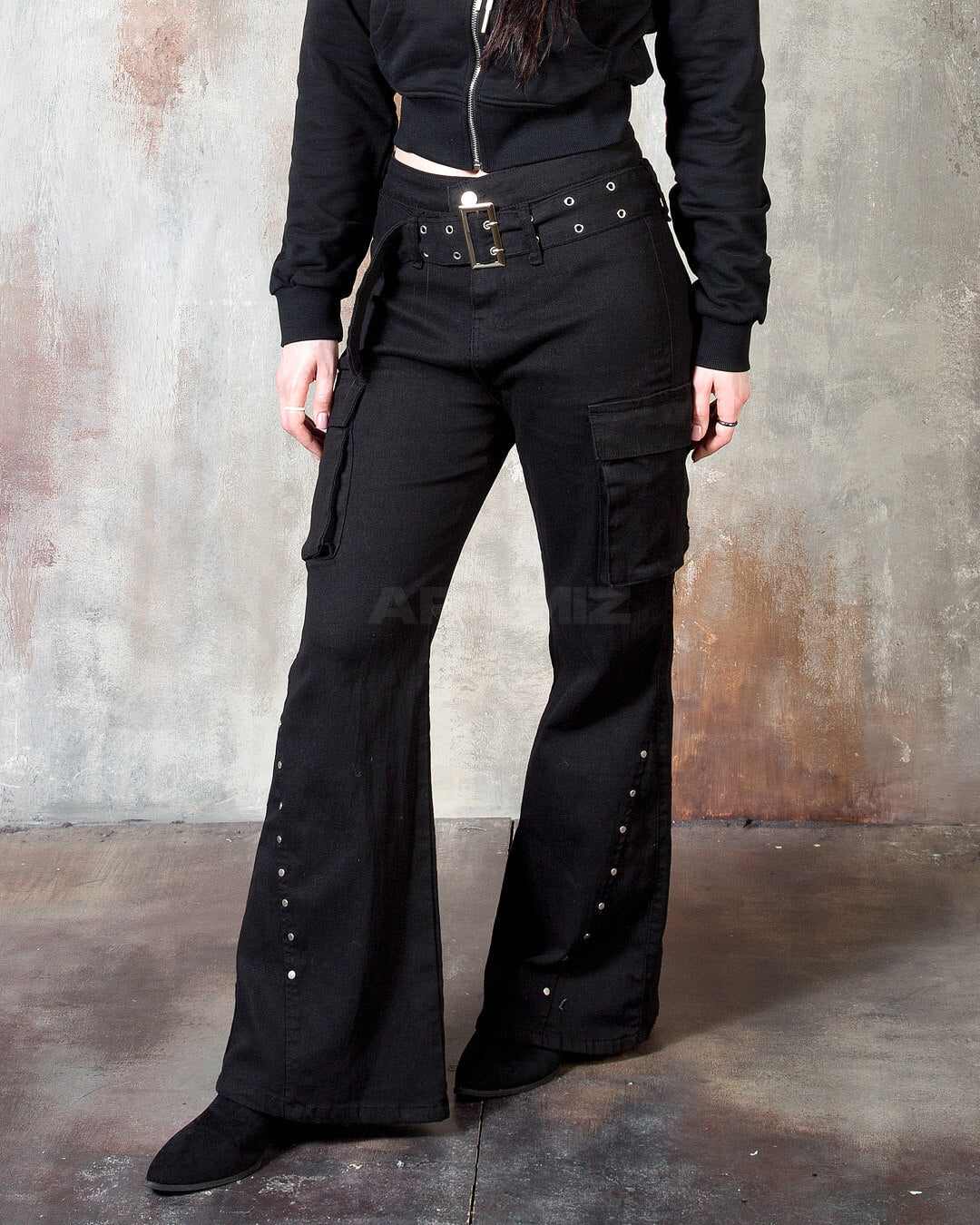 Eyelet Belt Flared Bootcut Cargo Pants