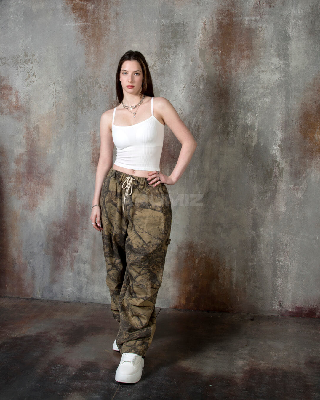 Vintage Tree Camo Wide-Leg Carpenter Cotton Pants