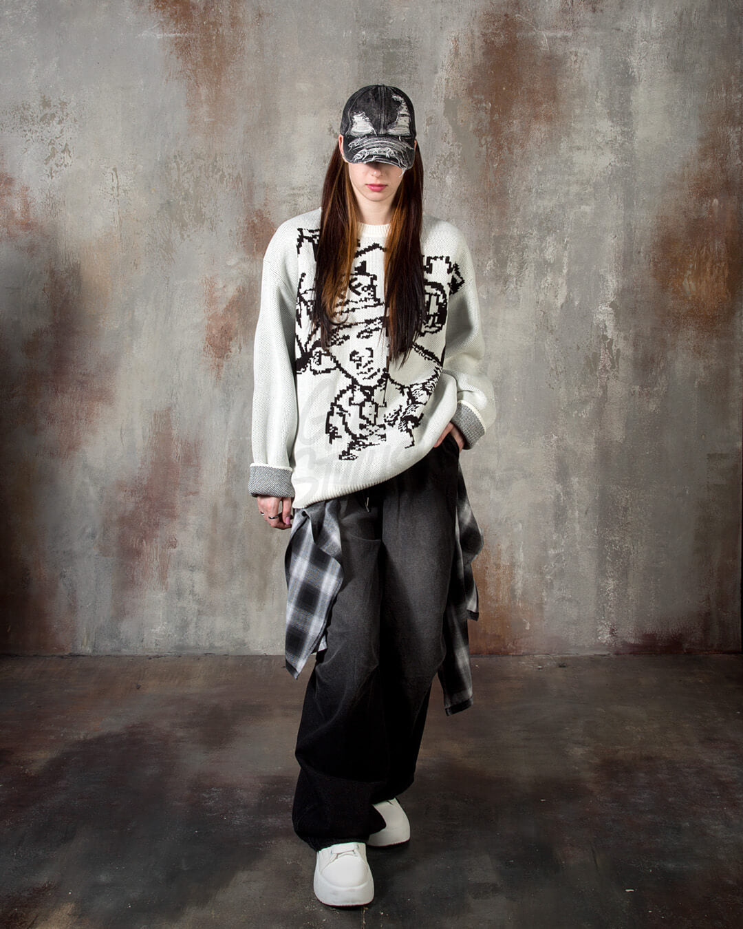 Graffiti Graphic Oversized Intarsia Knit Sweater