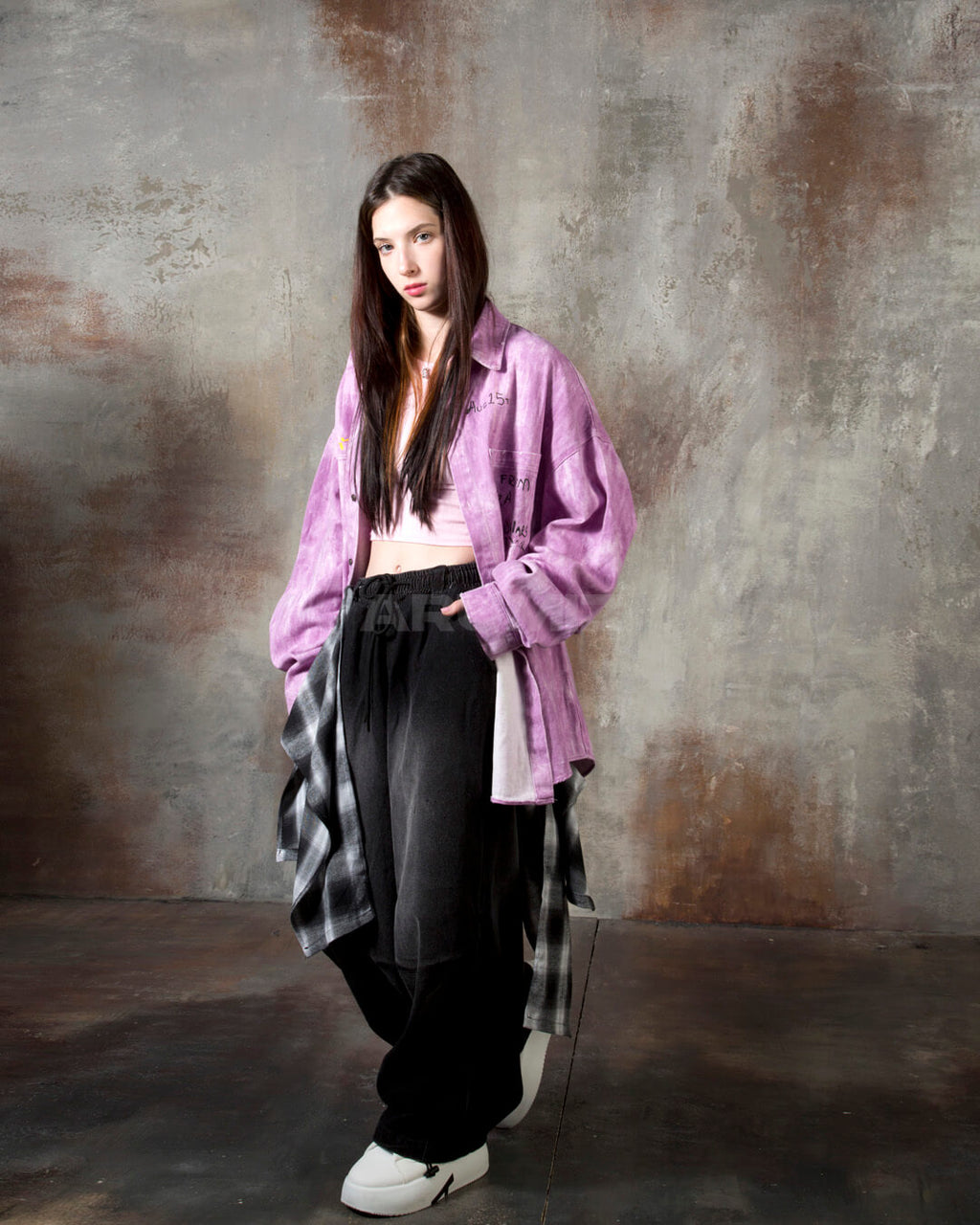 Vintage Washed Graffiti Print Oversized Cotton Shirt