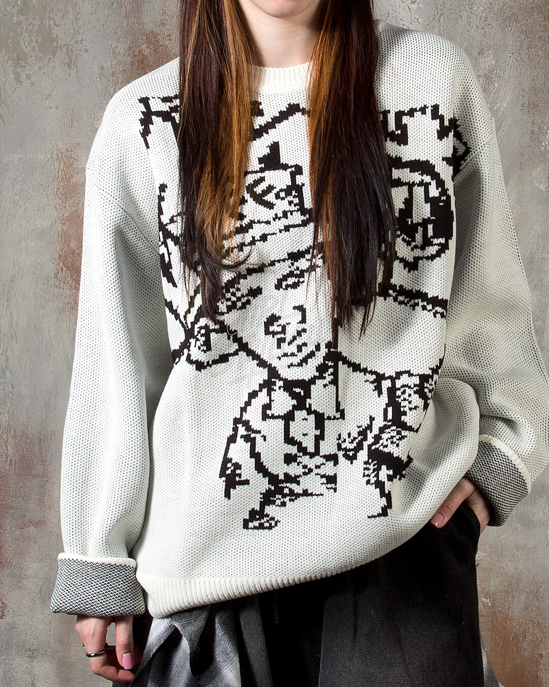 Graffiti Graphic Oversized Intarsia Knit Sweater