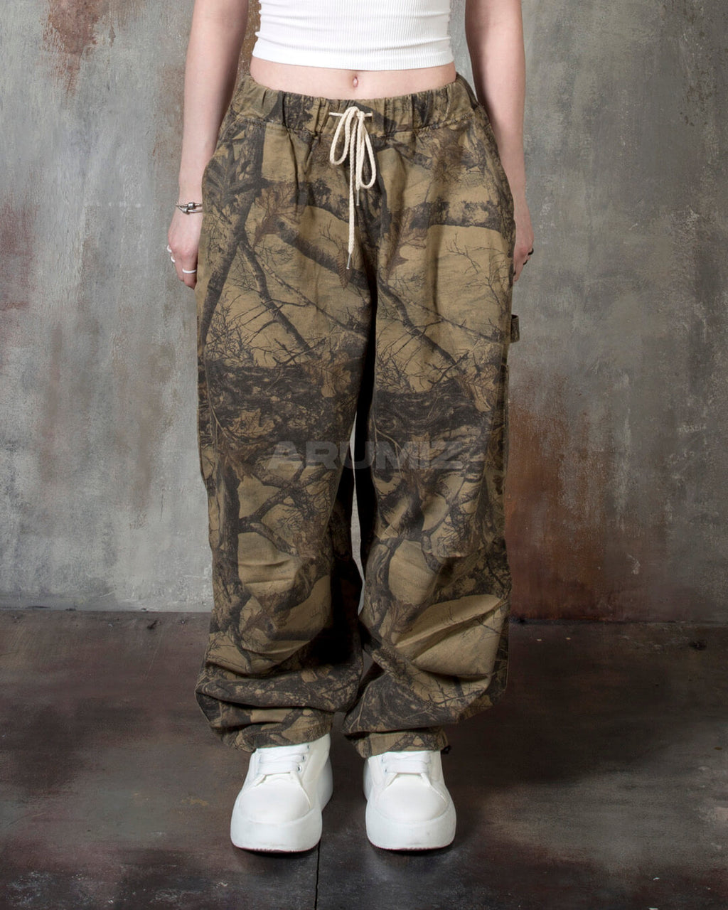 Vintage Tree Camo Wide-Leg Carpenter Cotton Pants