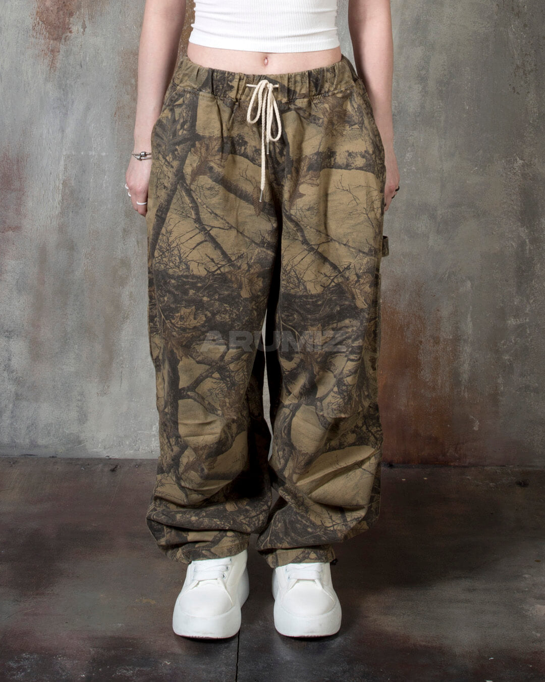 Vintage Tree Camo Wide-Leg Carpenter Cotton Pants