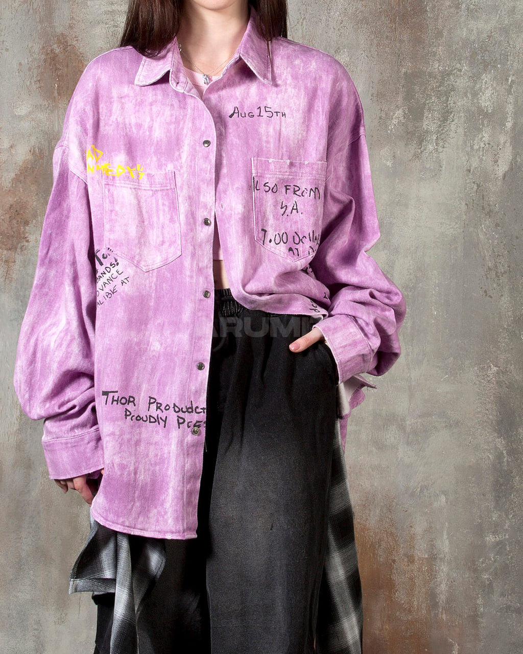 Vintage Washed Graffiti Print Oversized Cotton Shirt
