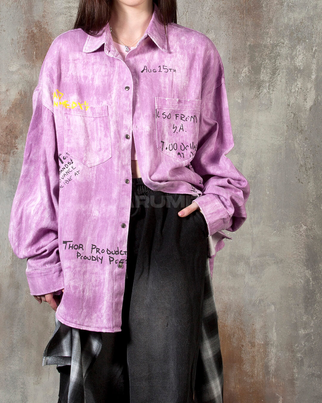 Vintage Washed Graffiti Print Oversized Cotton Shirt