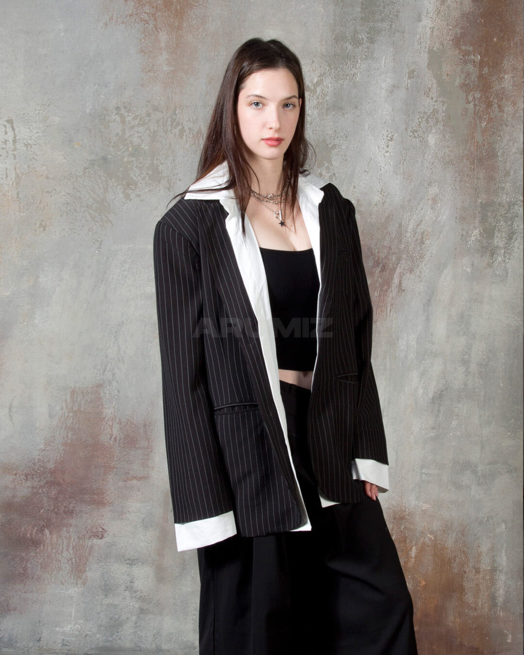 Layered Shirt Detail Oversized Blazer Jacket