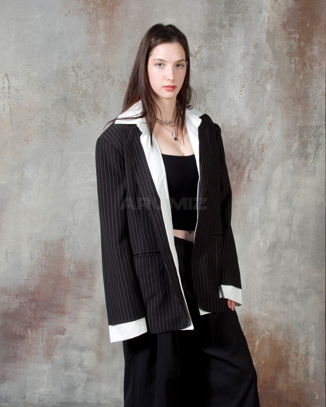 Layered Shirt Detail Oversized Blazer Jacket